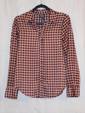 Worthington Button Down Retro Style Geo Workwear Blouse-Purple, Brown, & Tan. MD